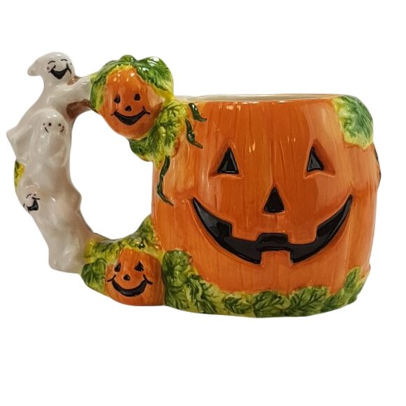 Vintage Other - Vintage Halloween Mug Teacup 3 Dimensional Pumpkin Jack O Lantern Ghosts Planter